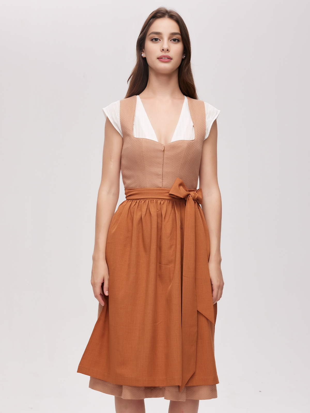 Dirndlbluse kurzarm Spitze in Braun