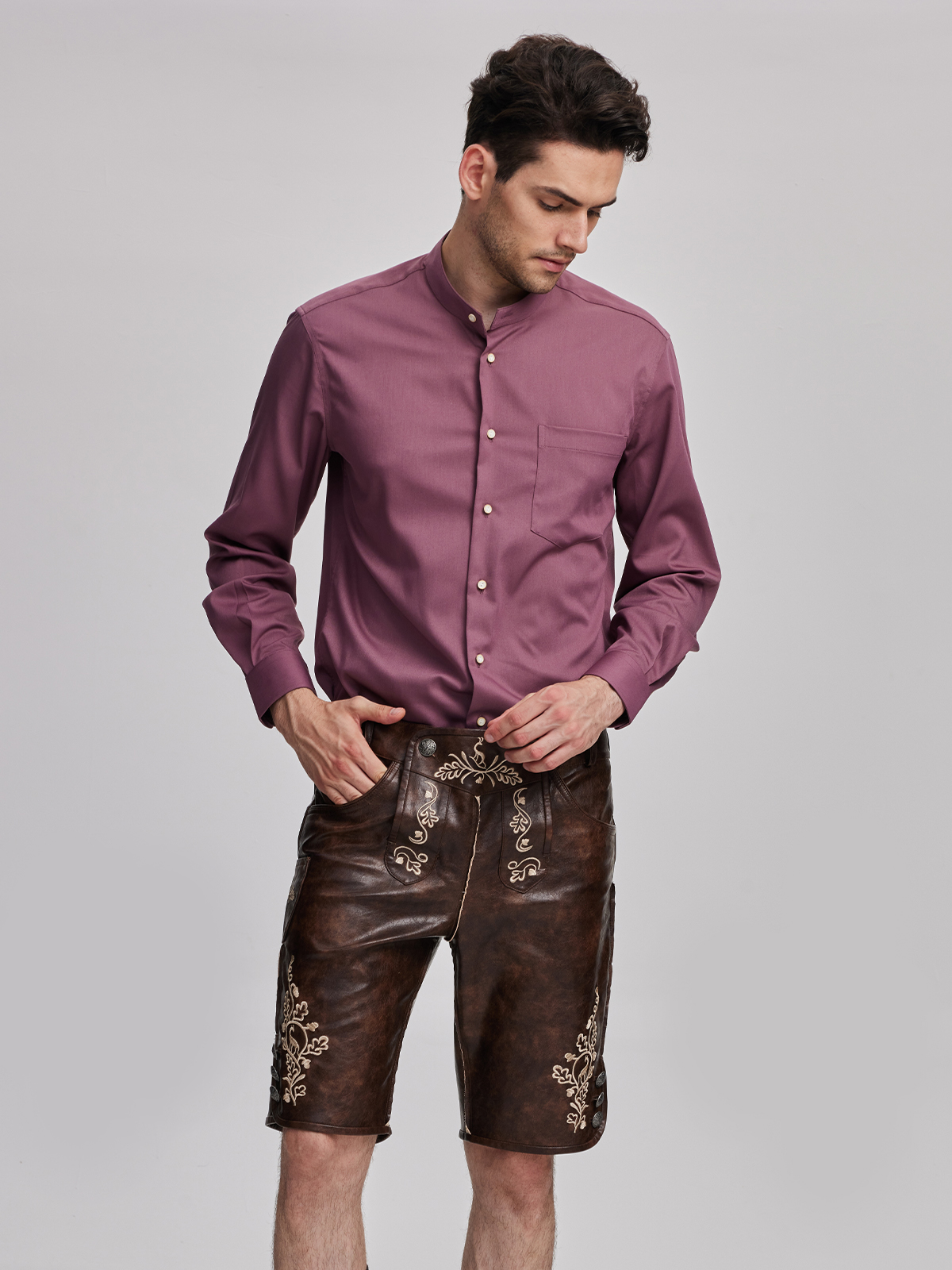 Dirndlbluse langarm hochgeschlossen in Braun