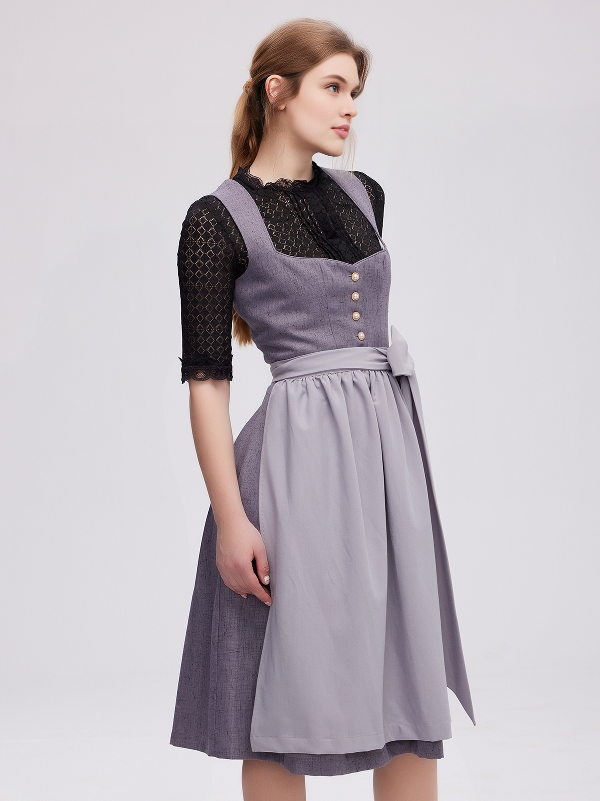 Dirndlbluse Langarm in Grau